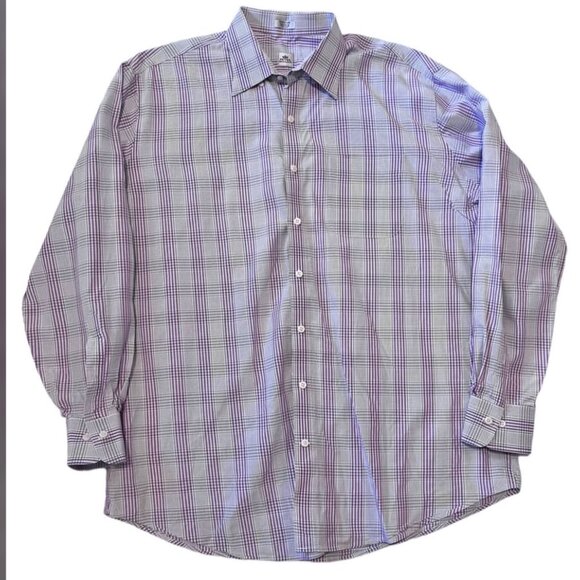 Peter Millar Purple Gray White Button Up Dress Shirt Men's size XL - Picture 2 of 5
